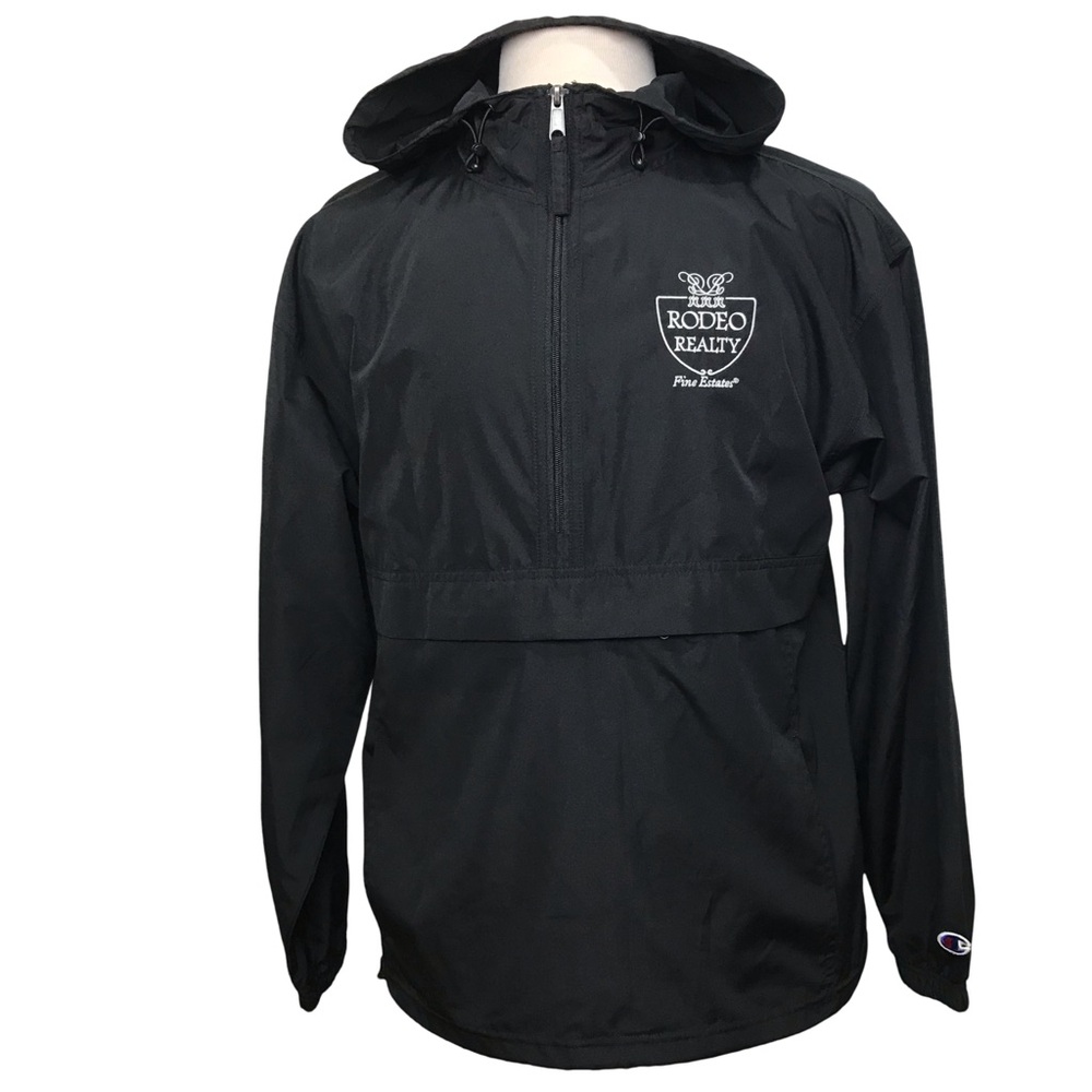 Champion Packable Windbreaker Jacket Mens Size M Color Black Pullover 1/4 Zipper